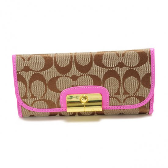 Coach Kristin In Signature Large Pink Wallets DVP - Click Image to Close